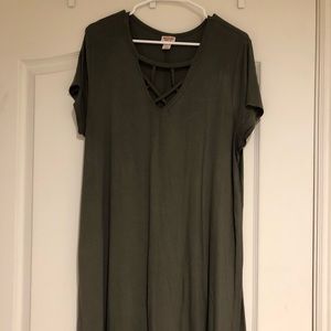 Olive Green Casual T-shirt Dress